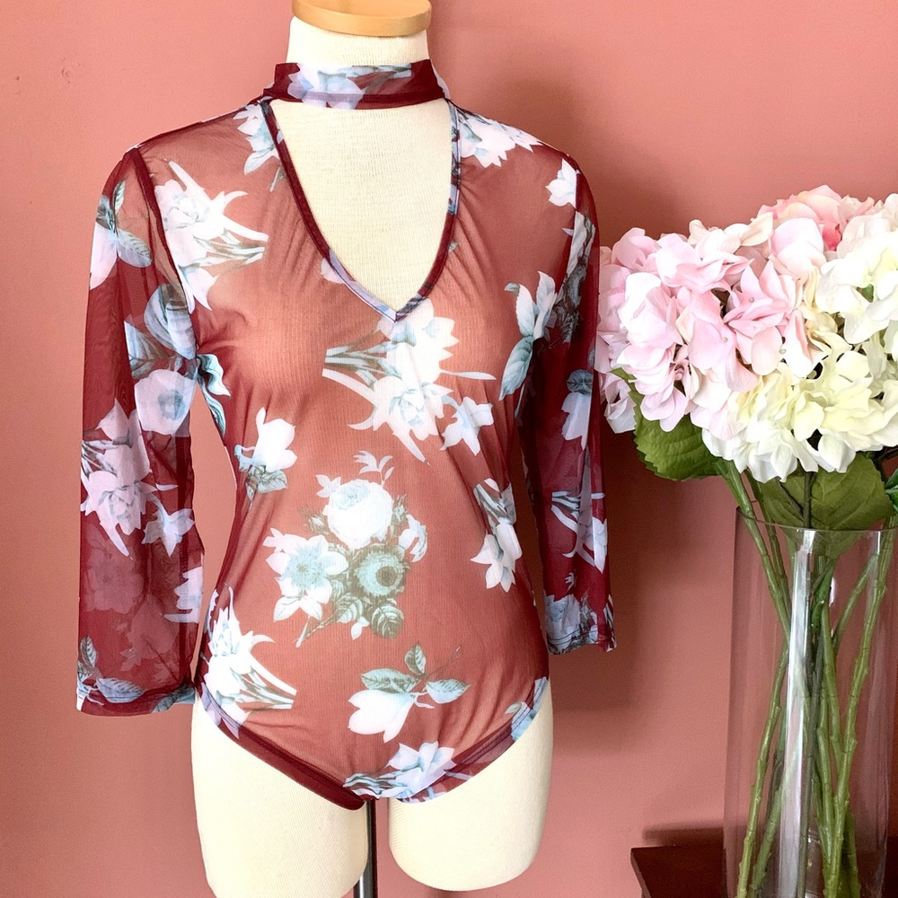 Long Sleeve Sheer Bodysuit Choker
